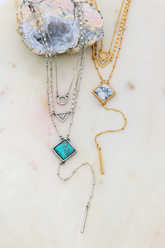 Gold Multi Layer Stone and Chain Necklace