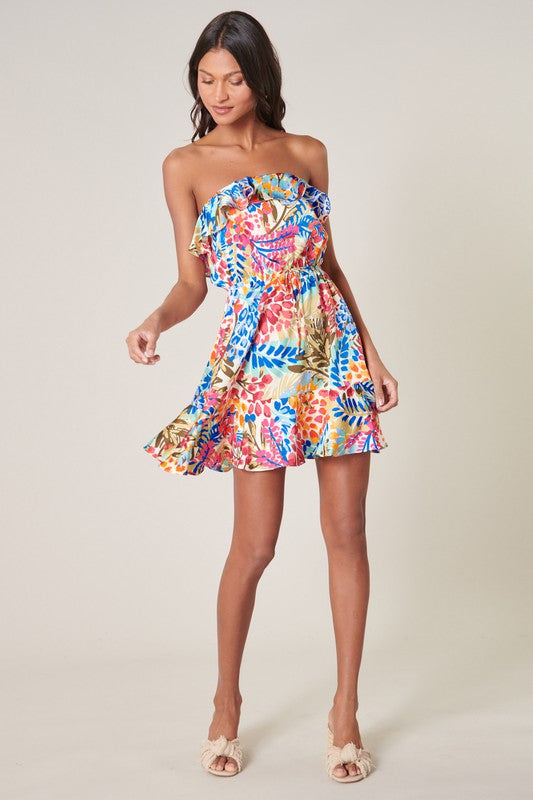 Flower Print Strapless Dress