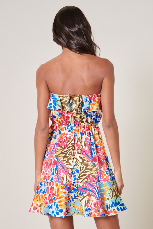 Flower Print Strapless Dress