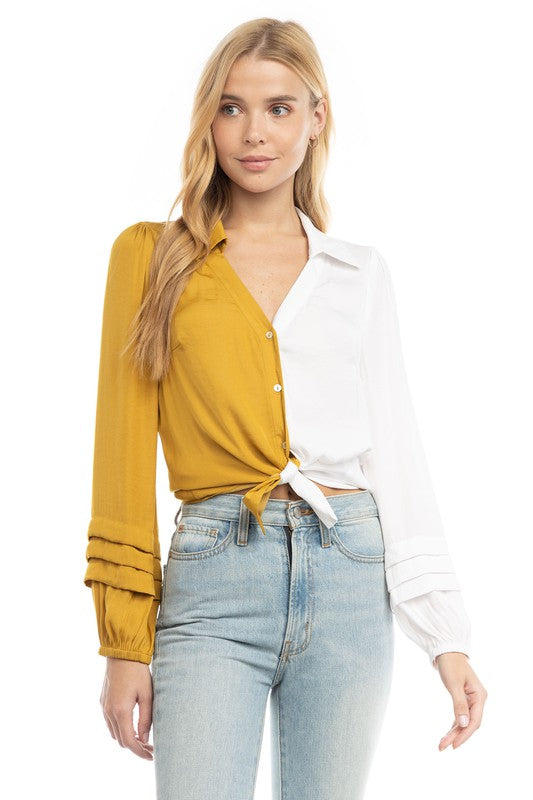 Dual Color Button Front Top