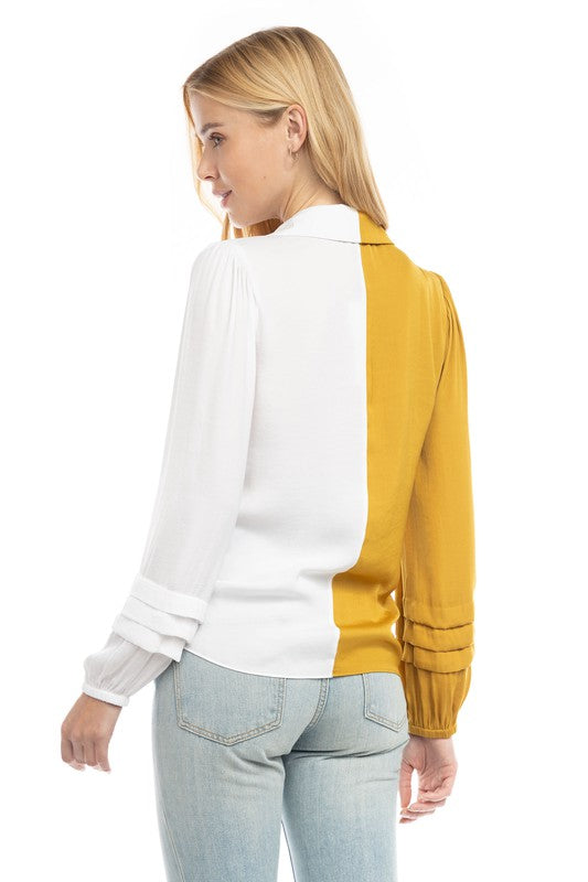 Dual Color Button Front Top