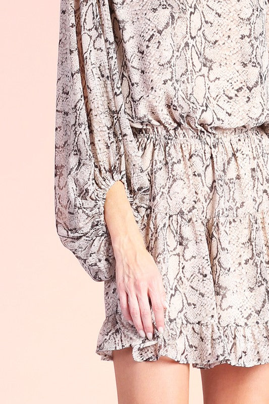 Snake Chiffon Balloon Sleeve Dress