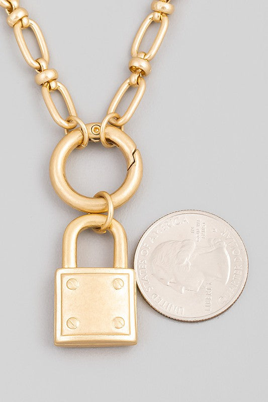 Chain Link Padlock Pendant Necklace
