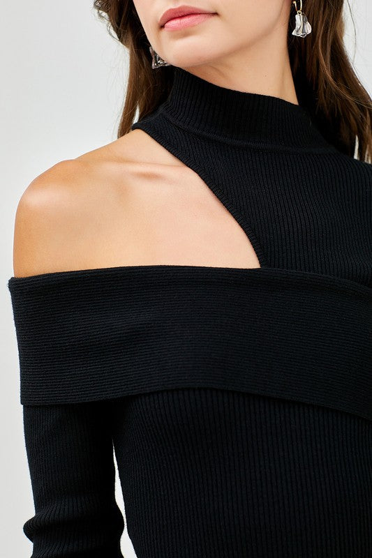 Slit Shoulder Mock Neck Top