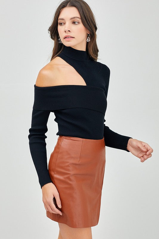 Slit Shoulder Mock Neck Top