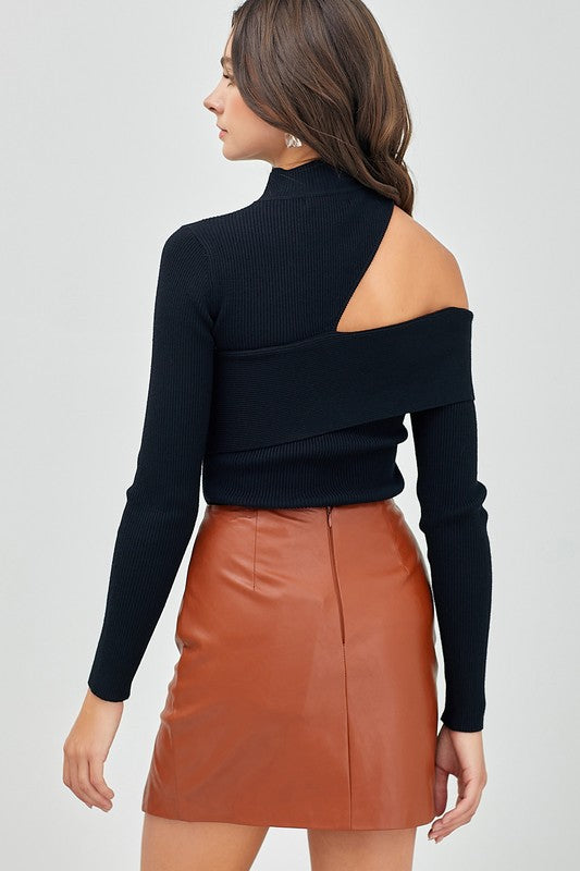 Slit Shoulder Mock Neck Top