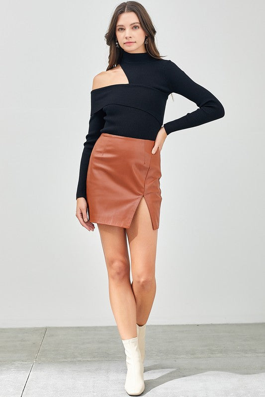 Slit Shoulder Mock Neck Top