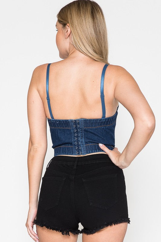 V Line Cut Soft Denim Solid Corset (Pick Color)
