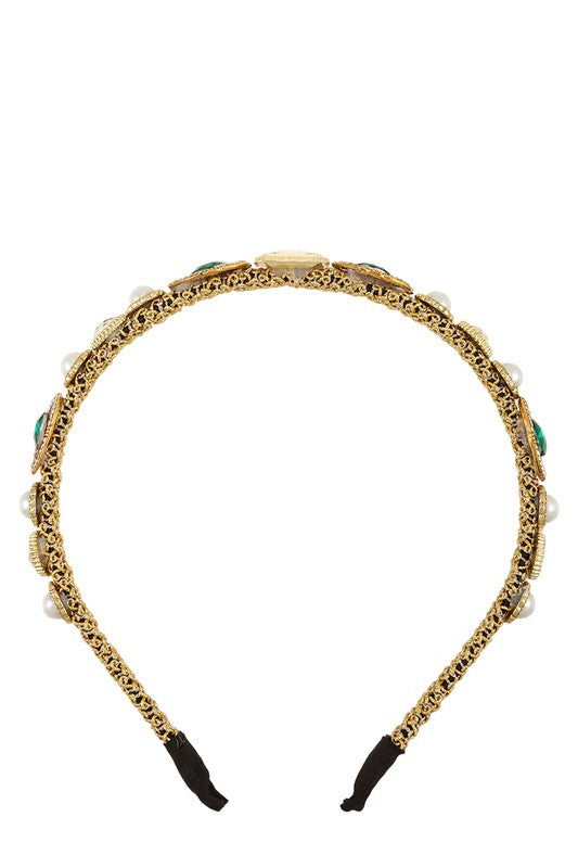 Rhinestone and Pearl Multiple Shapes Accent Head Band