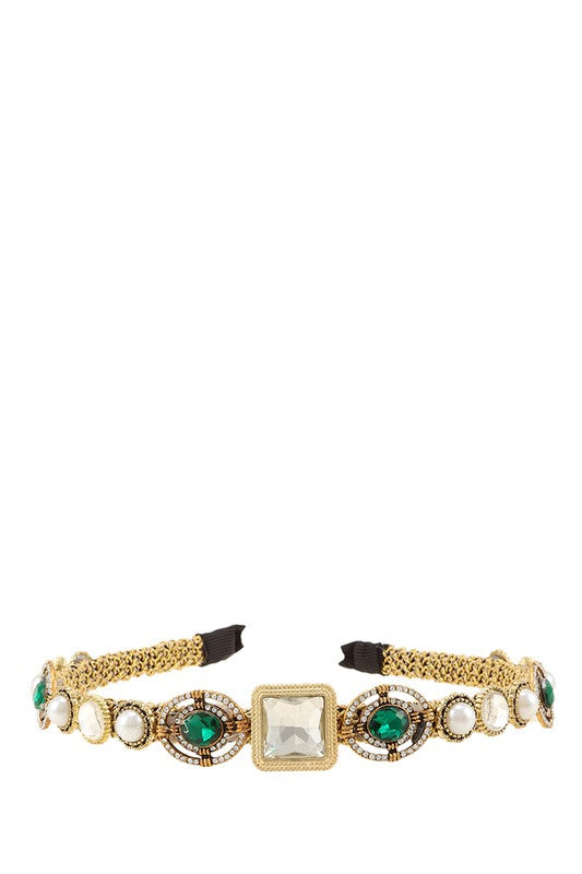 Rhinestone and Pearl Multiple Shapes Accent Head Band