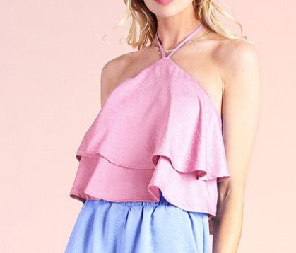 Satin Crepe X Halter Crop Top