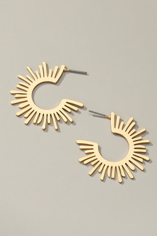 Flat Sun Ray Hoop Earrings