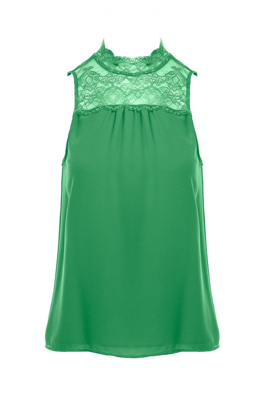 Mock Neck Lace Detail Top