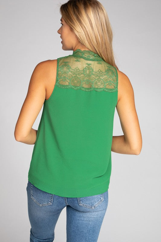Mock Neck Lace Detail Top