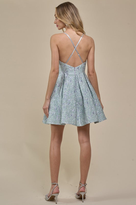 Multi Sage Jacquard Cocktail Dress