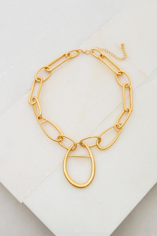 Chunky Chain with Oaval Hoop Pendant Necklace