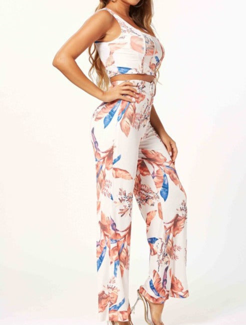 Floral Print Fashion Straight Pant Set