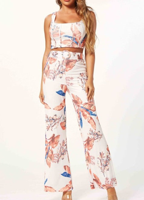 Floral Print Fashion Straight Pant Set