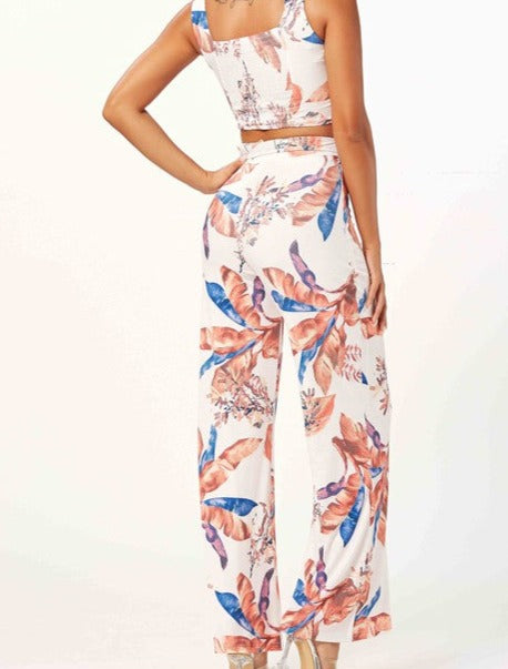 Floral Print Fashion Straight Pant Set