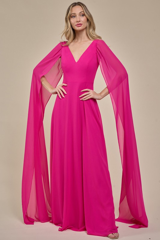 Chiffon Cape Sleeve Formal Dress (Select Color)