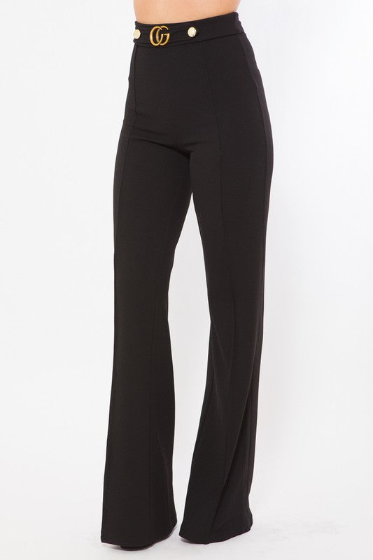 Buckle and Button Detail Trouser Pants