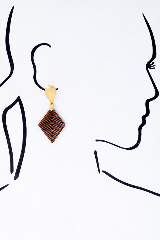 Diamond Shape Laser Cut Wood Filigree Earrings