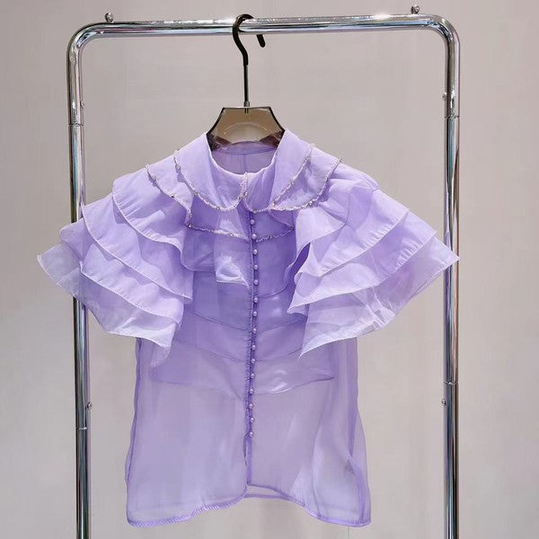 Ruffles, Rhinestone and Pearl Detail Top