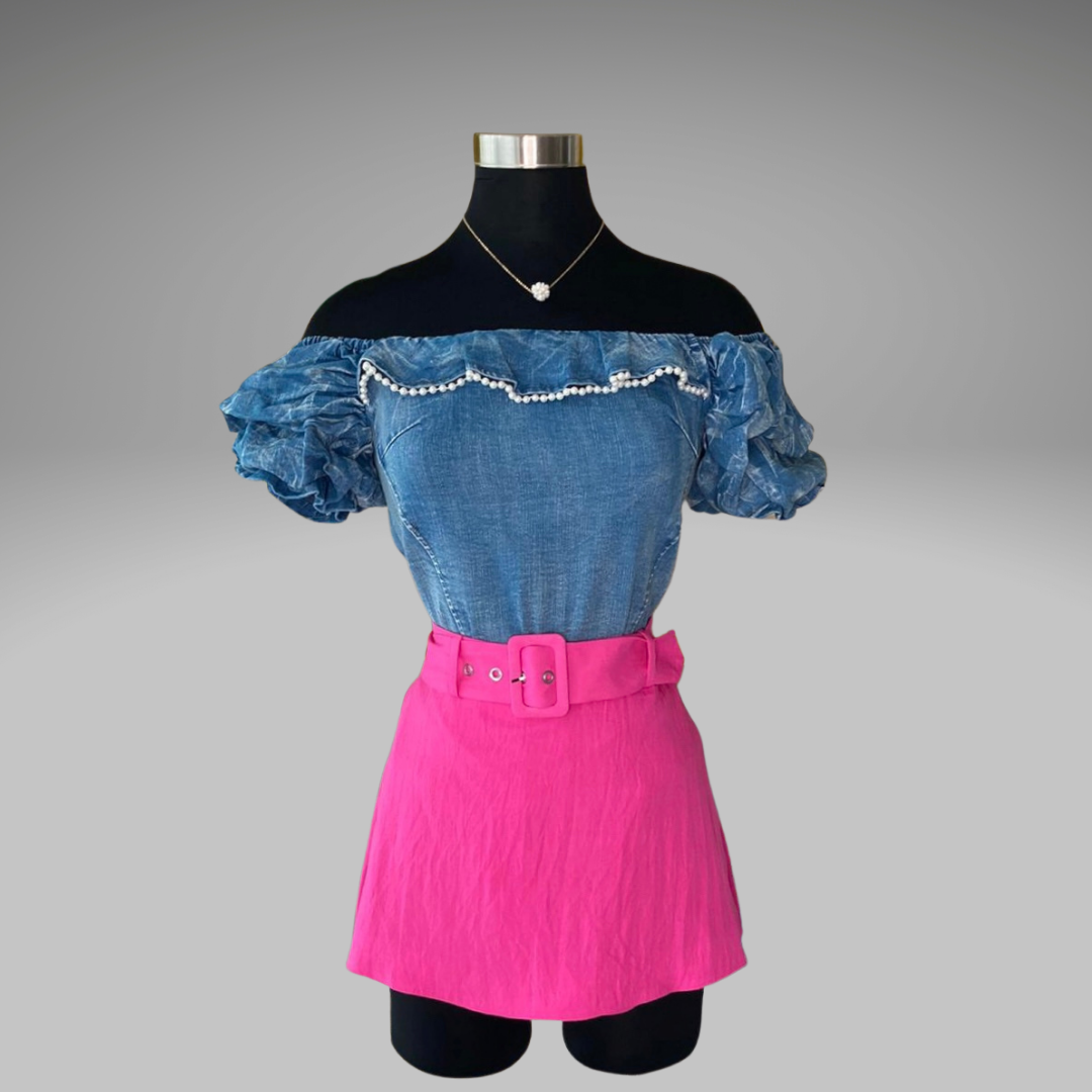 Off Shoulder Denim Casual Top