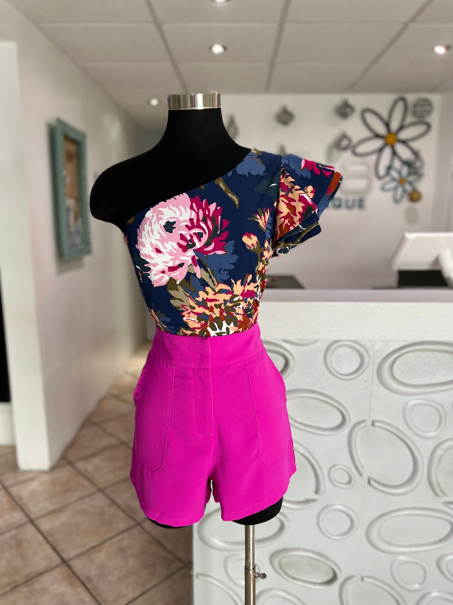 One Shoulder Floral Top
