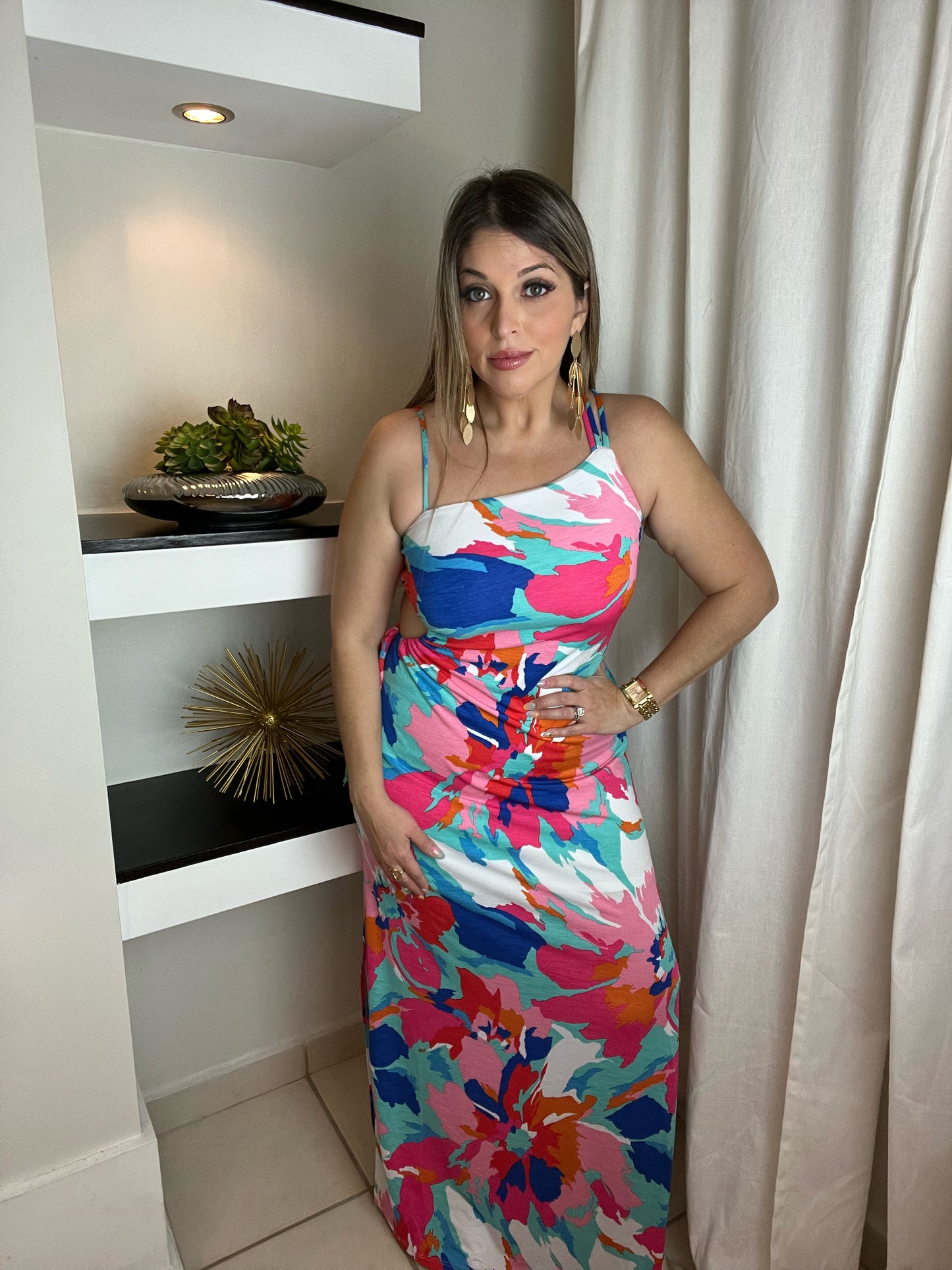 One Side Open Cut Out Maxi Dress