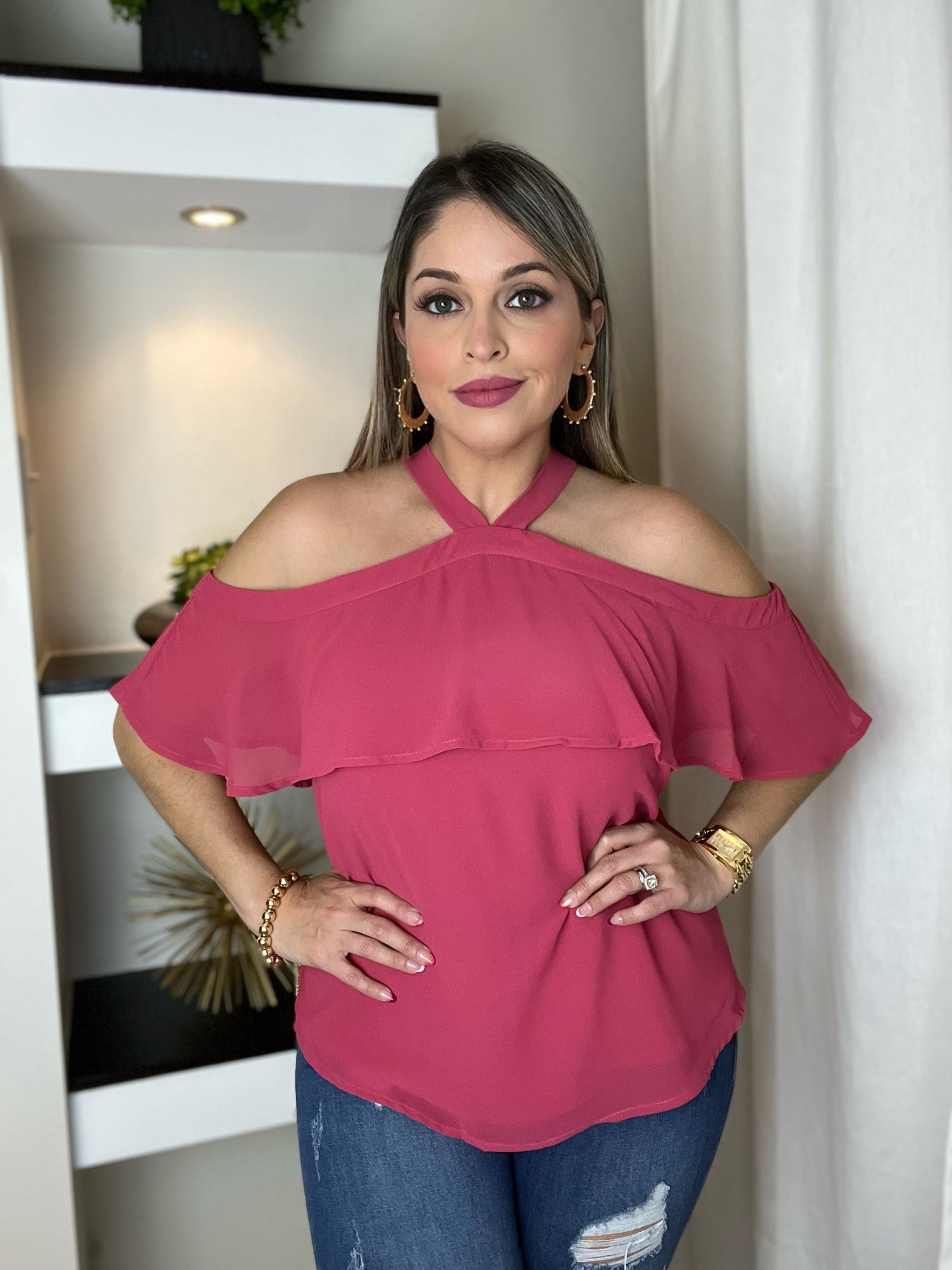 Off Shoulder Blouse with Tie Detail (Pick Color)