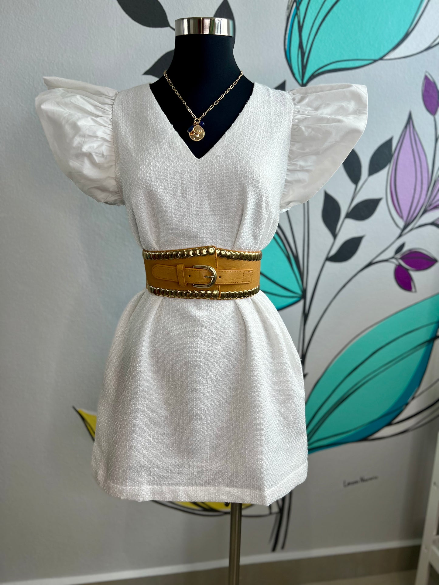 V Neck Flutter Dress