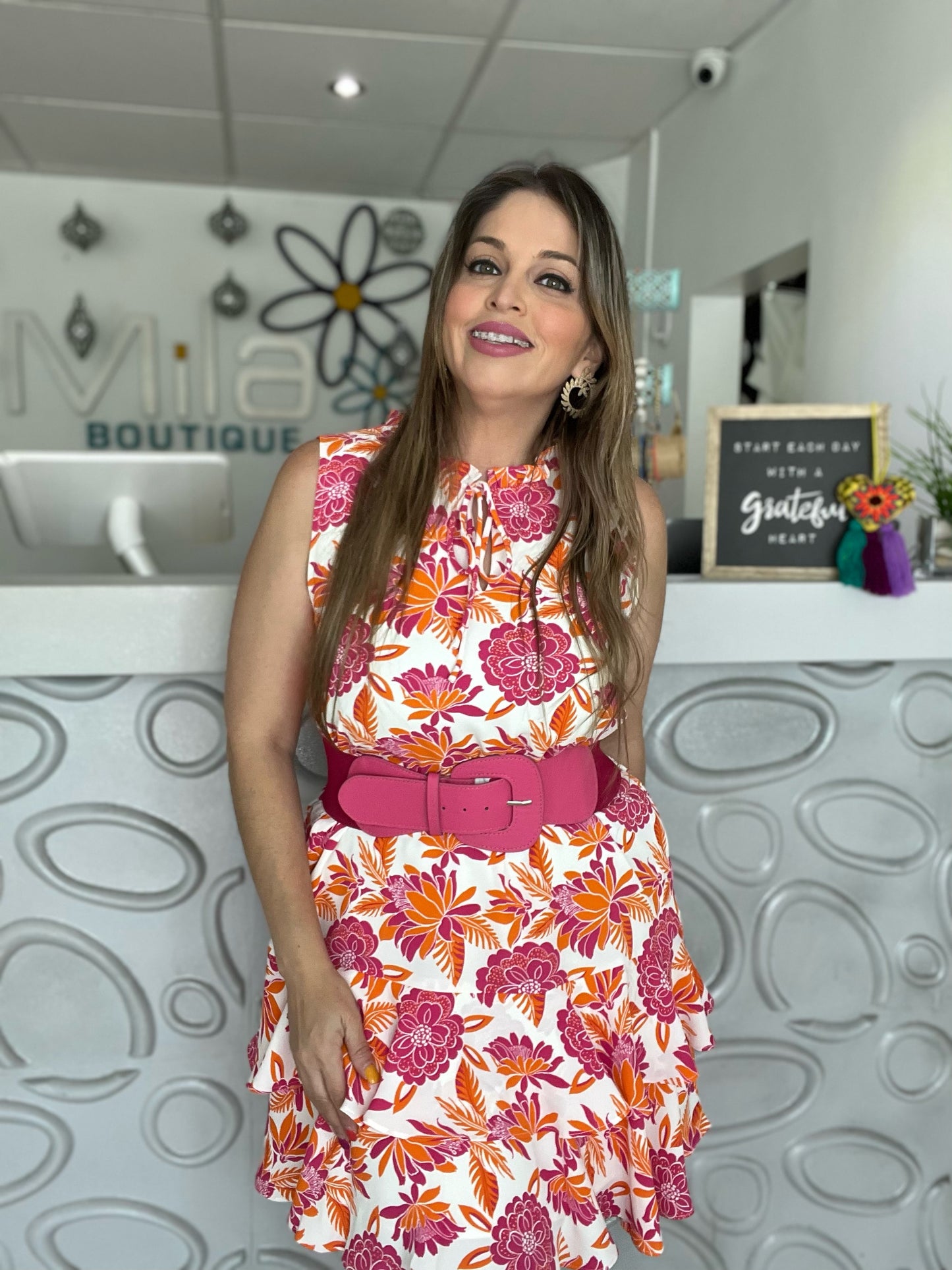 Flower Ruffle Trim Mini Dress