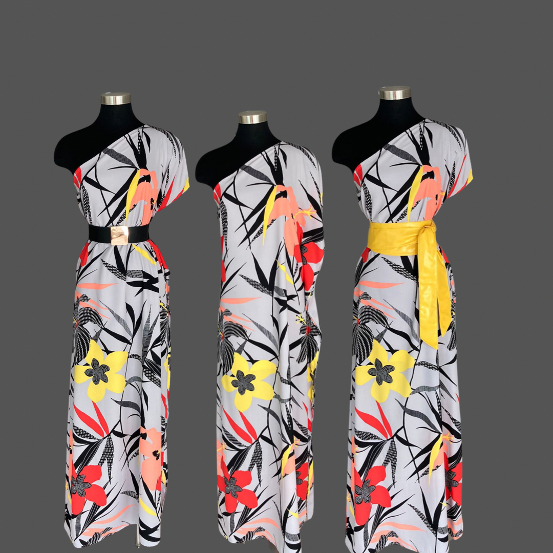 Floral Print One Shoulder Maxi Dress