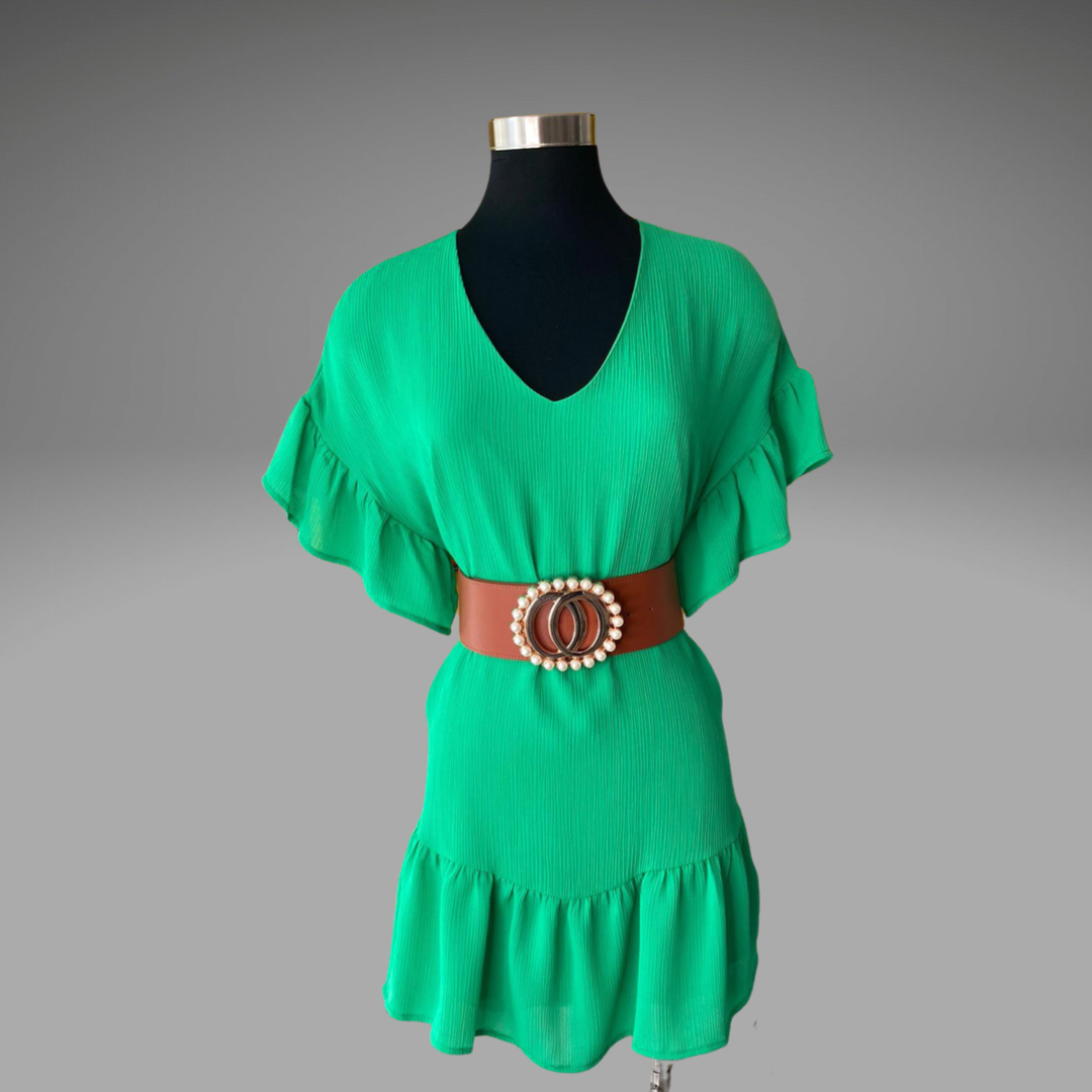 Crinkle Ruffle Tunic Short Dress
