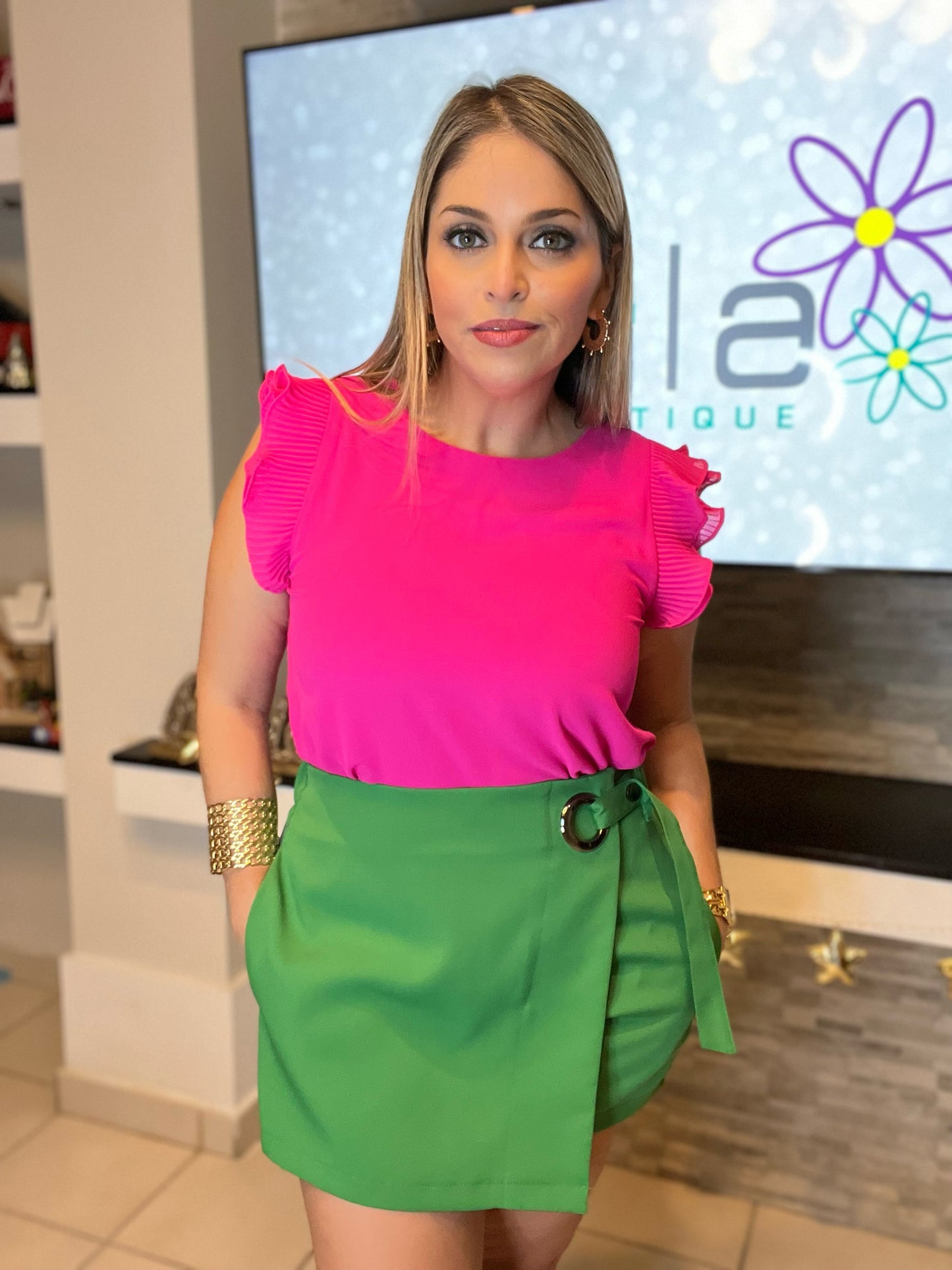 Pleated Ruffle Sleeve Top (Pick Color)
