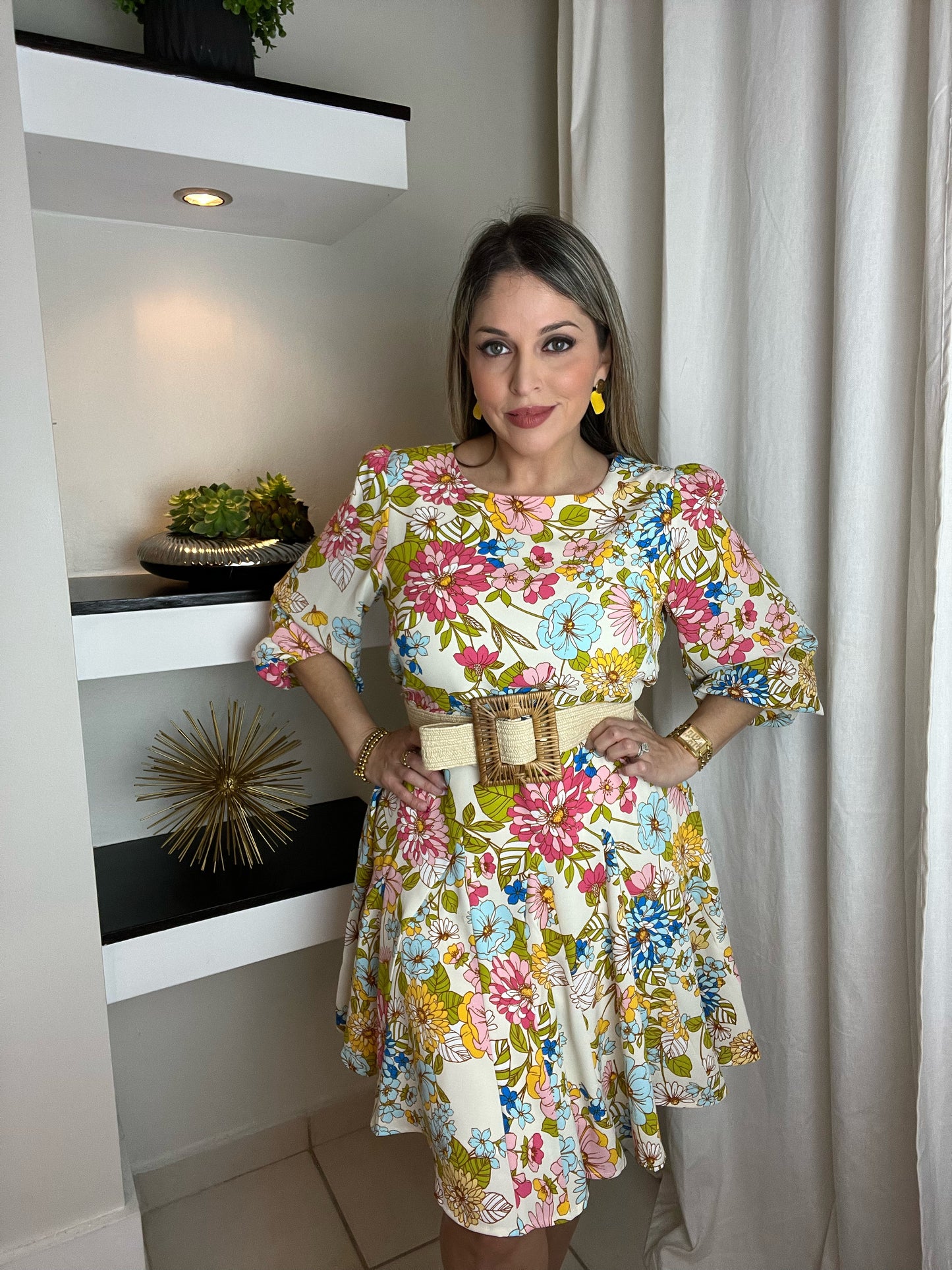 Balloom Seeve Floral Dress
