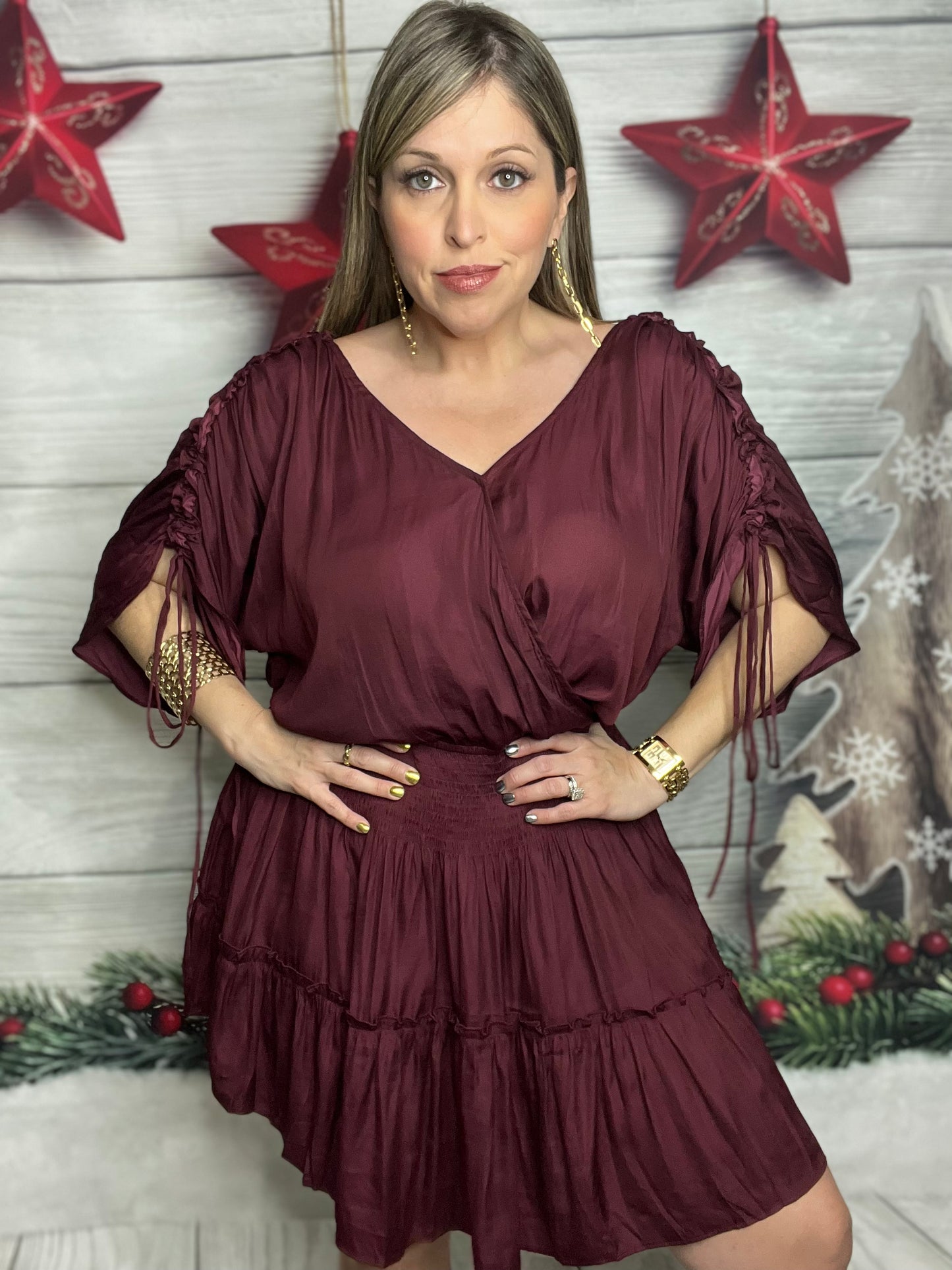 Dolman Sleeve Smocked Mini Dress