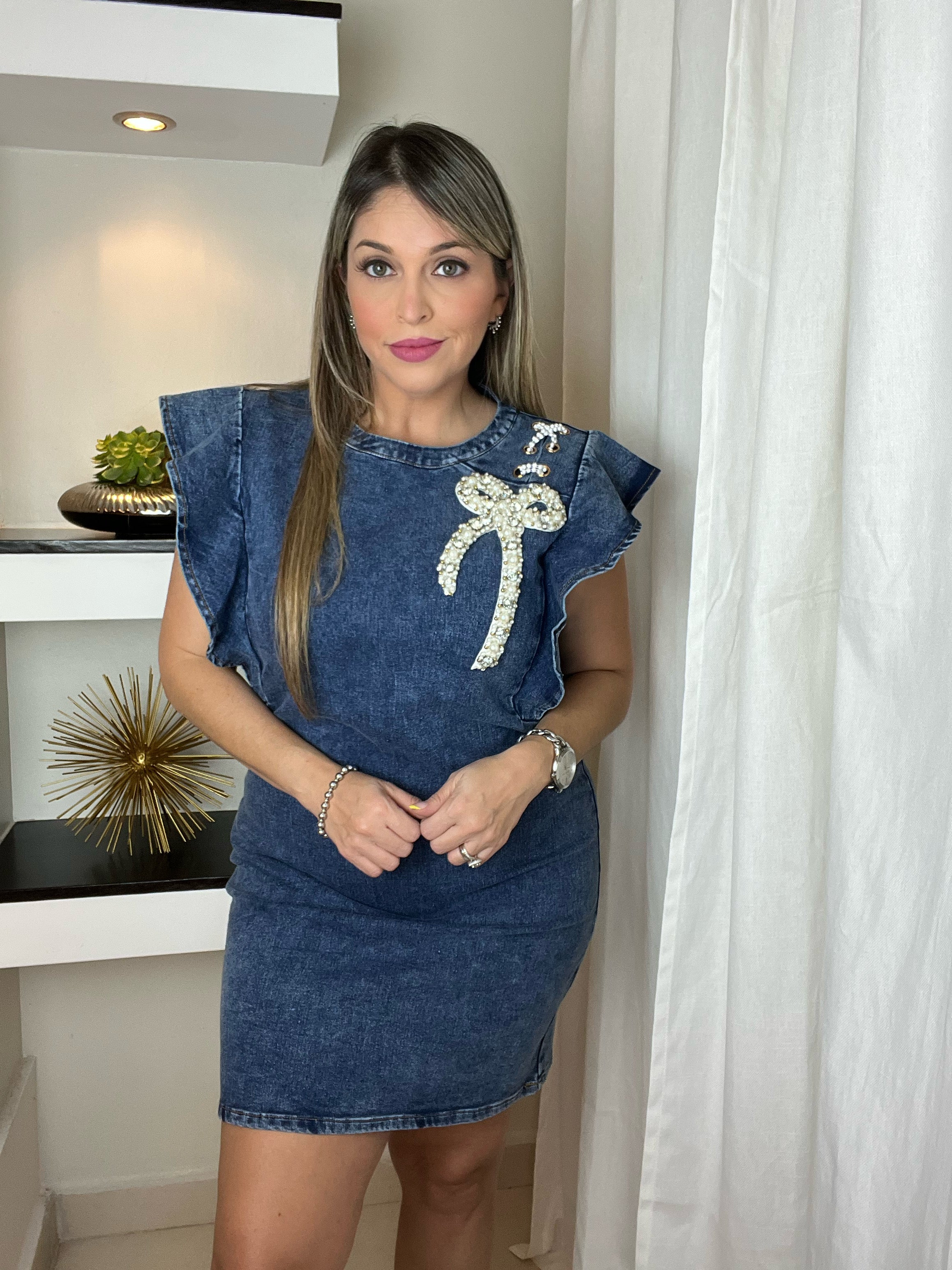 rhinestone denim dress long sleeve AKIRA Look At Me Rhinestone Blazer Dress Denim | Light Blue