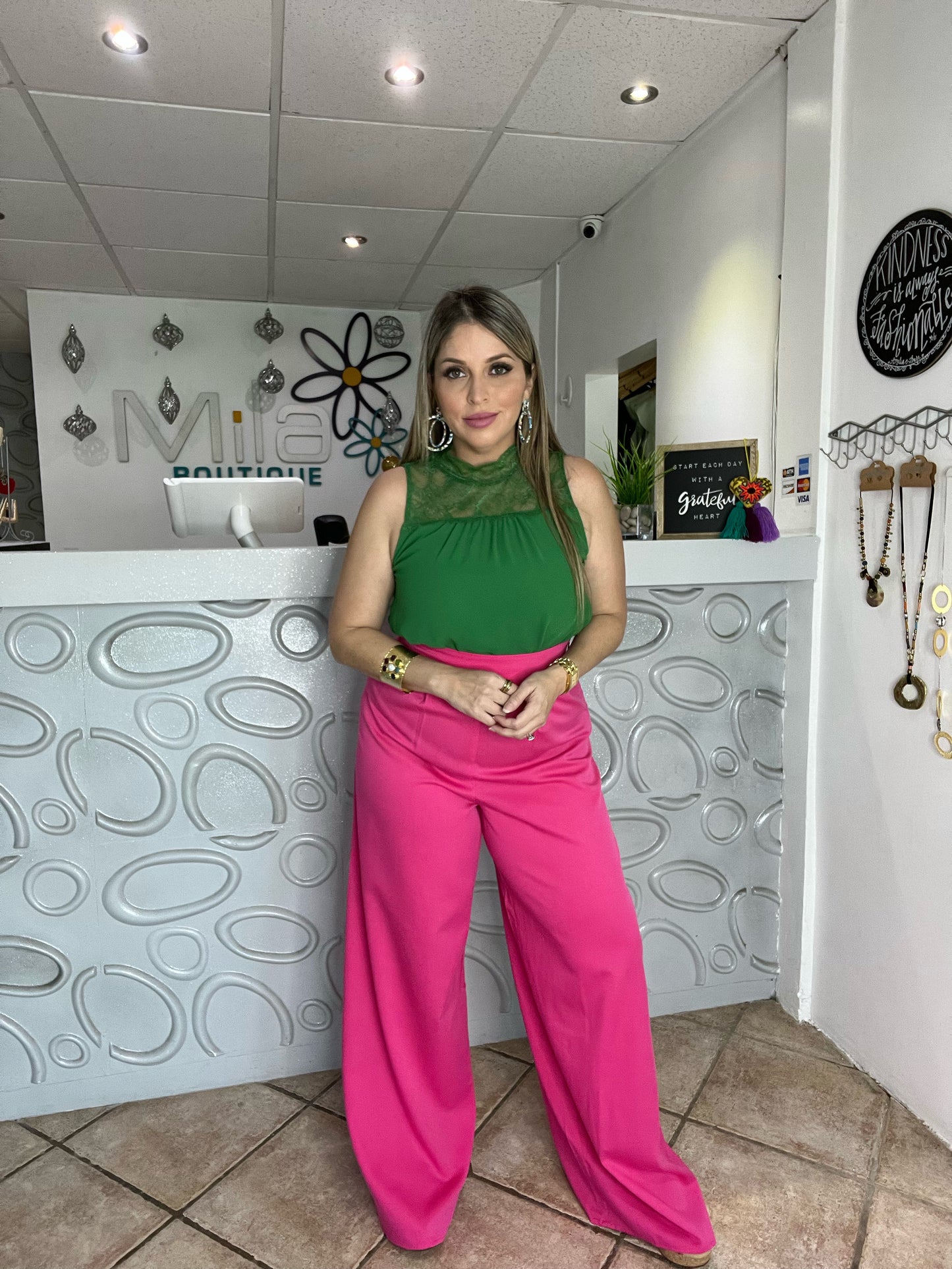 Mock Neck Lace Detail Top