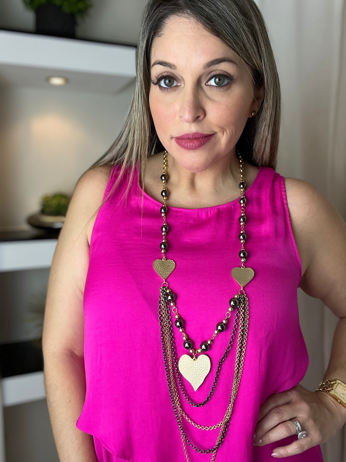 Pewter and Gold Heart Detail Turkish Necklace