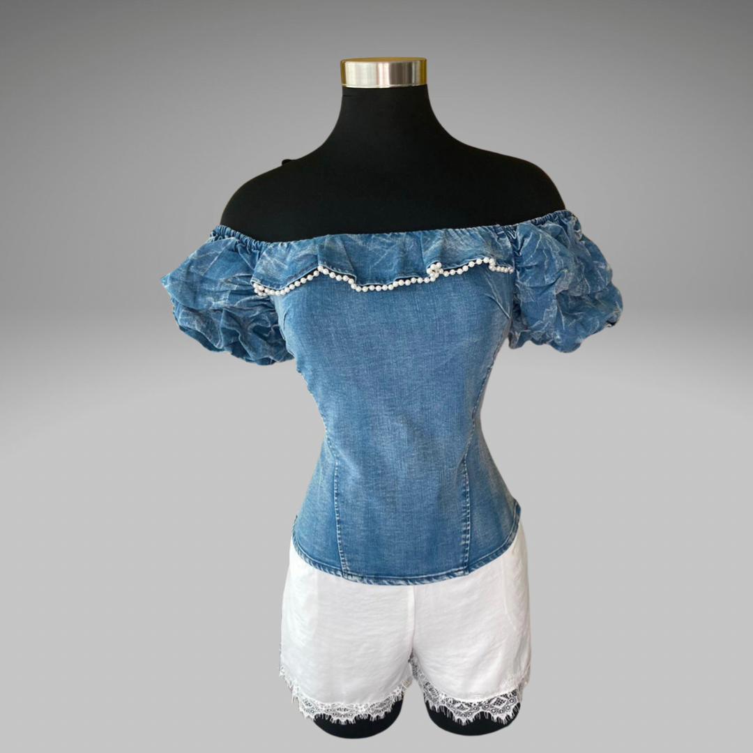 Off Shoulder Denim Casual Top