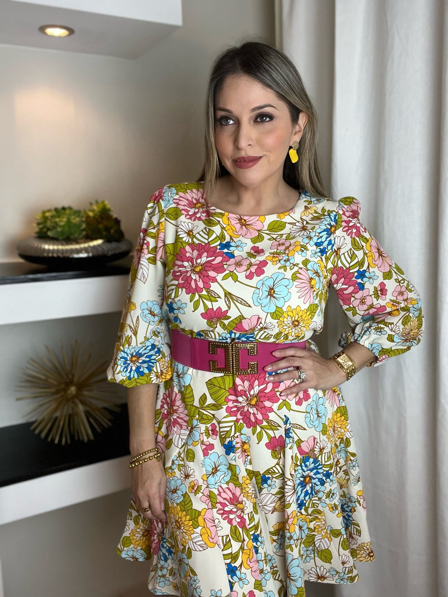 Balloom Seeve Floral Dress