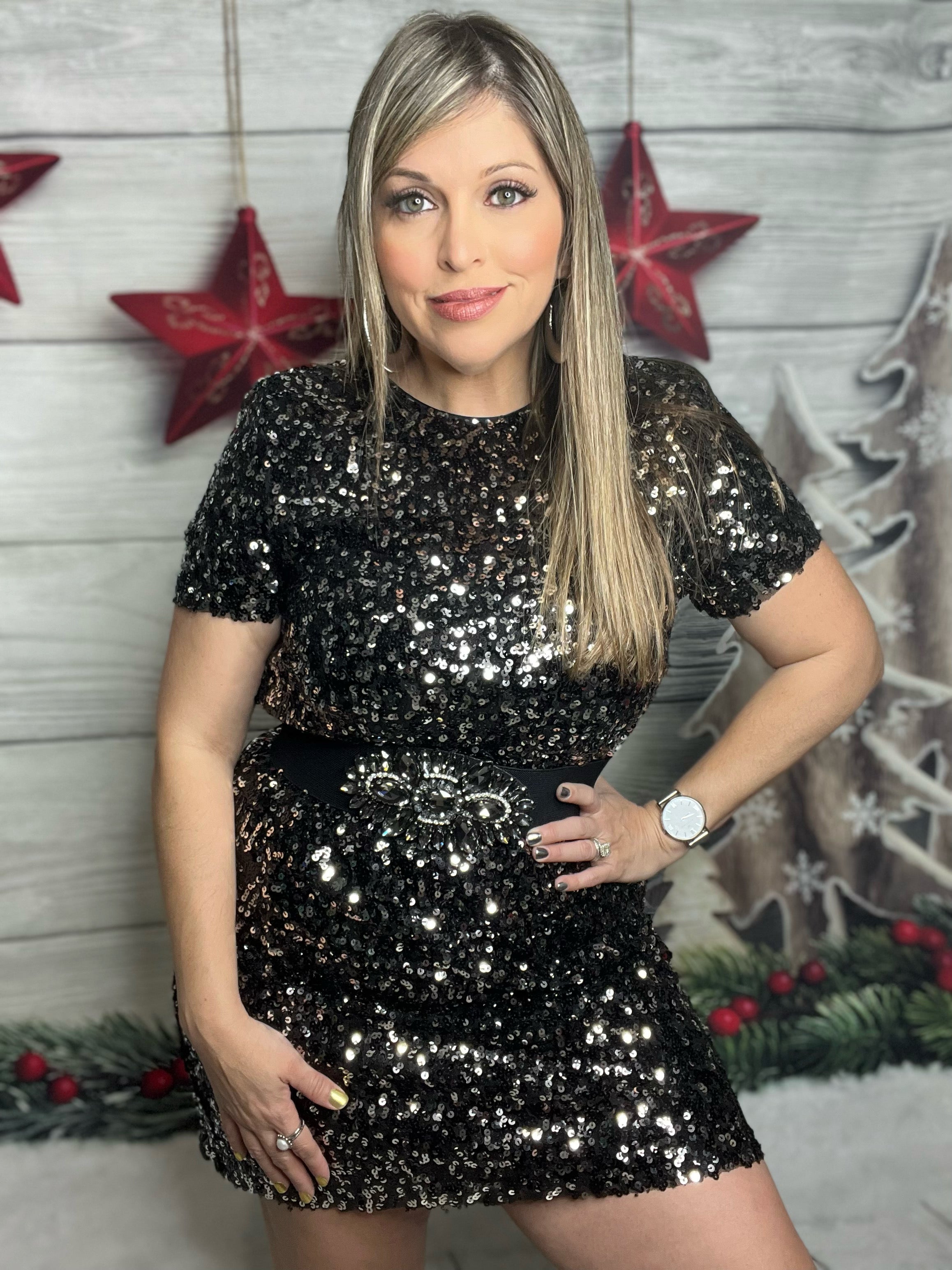 Sequin Short Sleeve Mini Dress Mila Boutique Sequin Short Sleeve Mini Dress Mila Boutique
