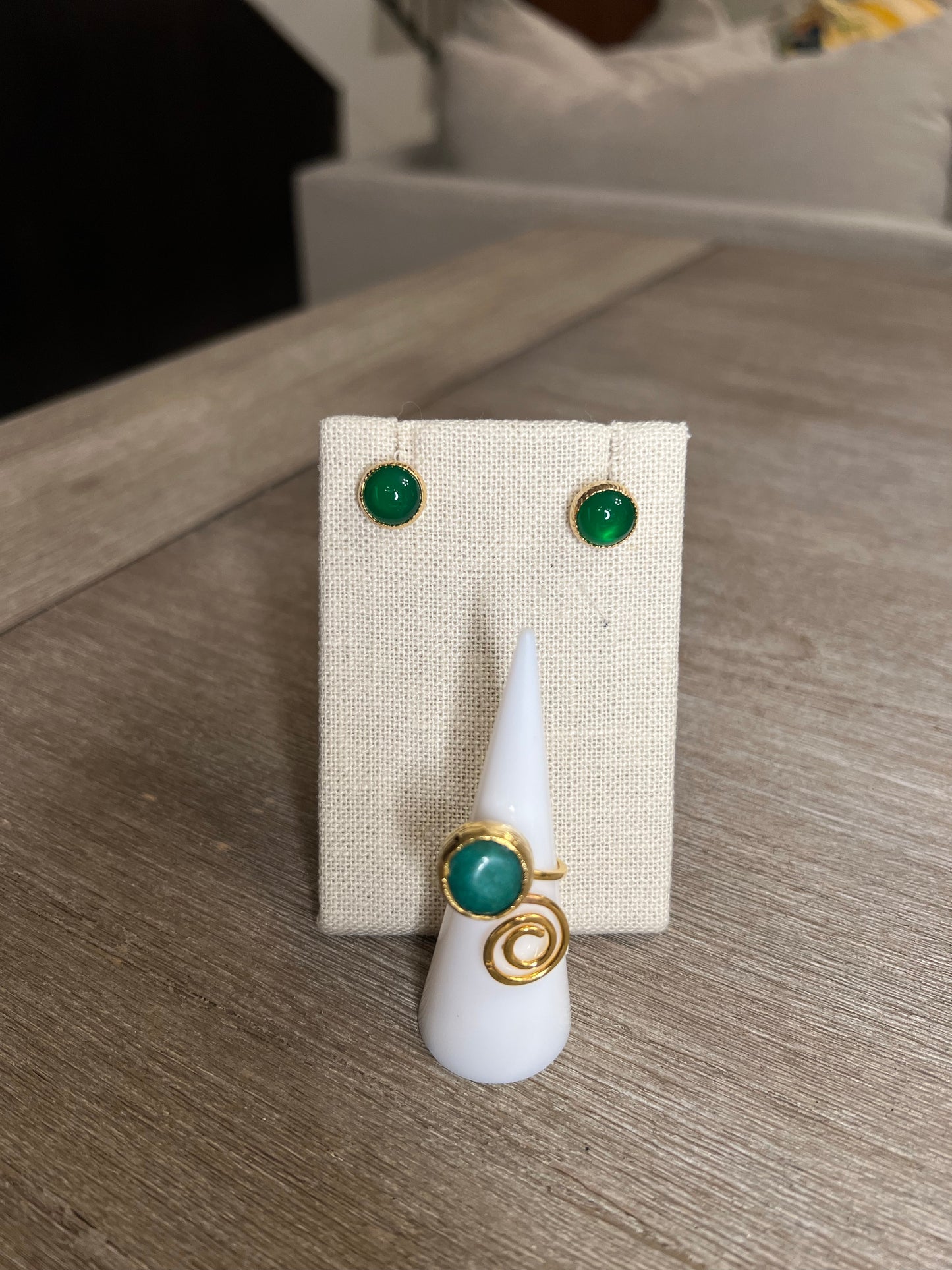 Green Stone Gold Detail Turkish Ring