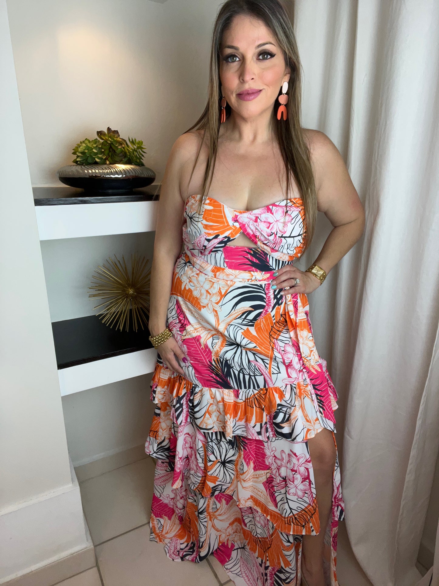 Floral Print Strapless Crop & Maxi Skirt Set