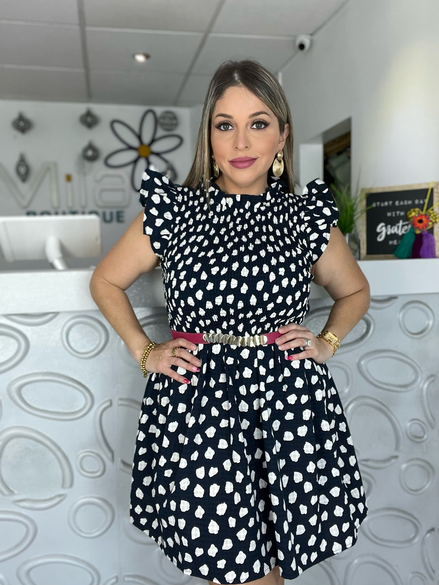 Flutter Sleeve Polka Dot Dress