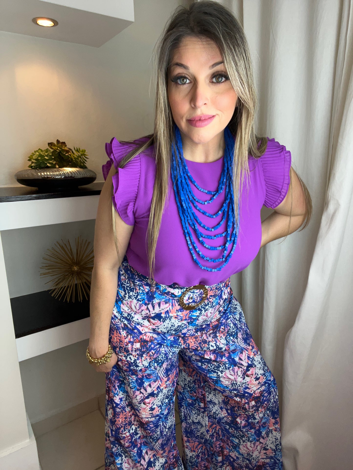 Pleated Ruffle Sleeve Blouse