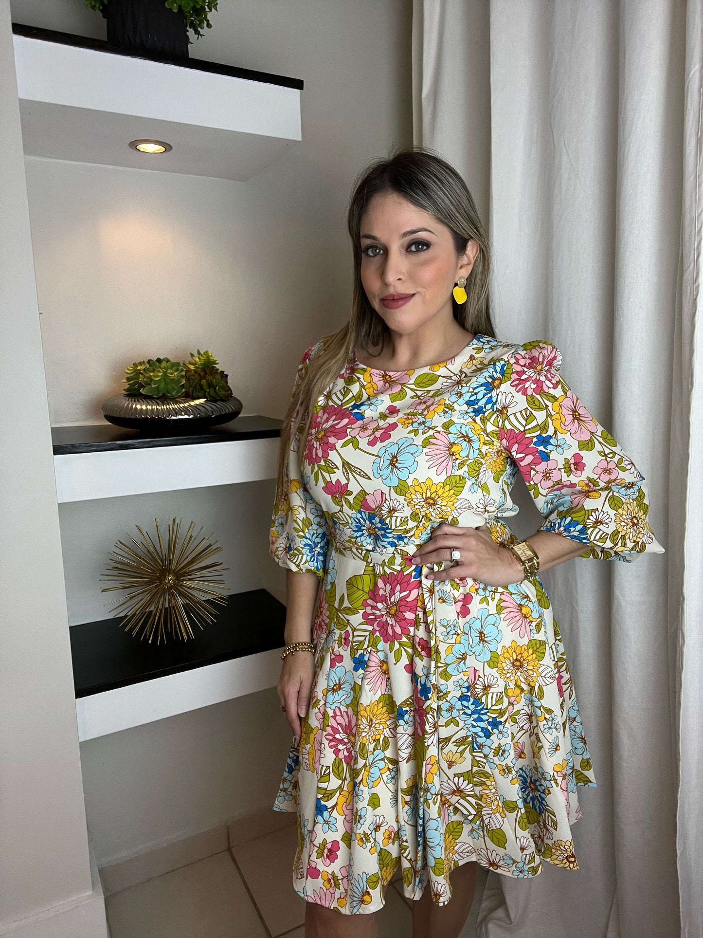 Balloom Seeve Floral Dress