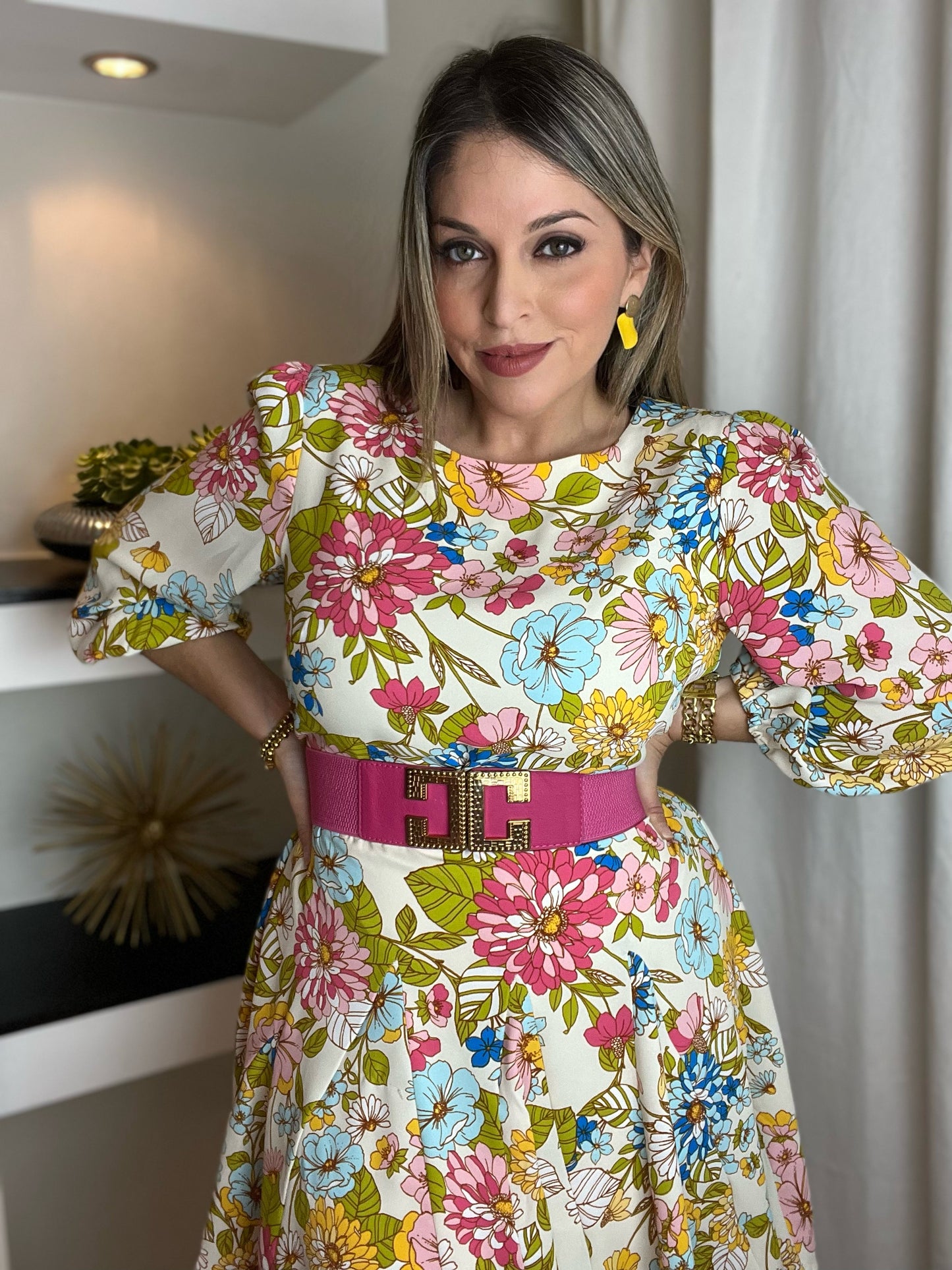 Balloom Seeve Floral Dress